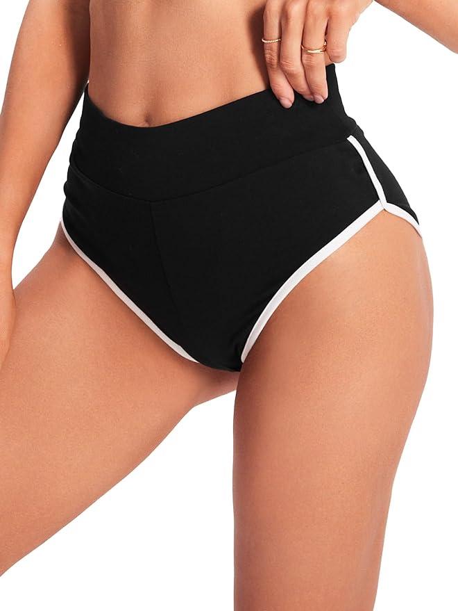 SweatyRocks Women's Sporty Elastic Waist Contrast Binding Booty Workout Biker Shorts Black, Small