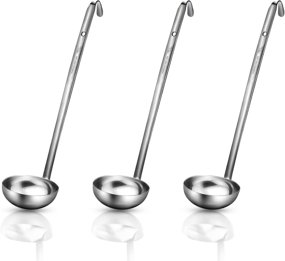 meekoo Stainless Steel Ladle Soup Handle Ladle with Pouring Rim for Kitchen Cooking Soup Sauce (10 oz)