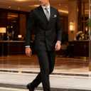 Wangyue Mens Suits Double Breasted Suit Men Slim Fit 2 Piece Wedding Prom Double Breasted Blazer Groom Suit Pants Sets (Black, S)