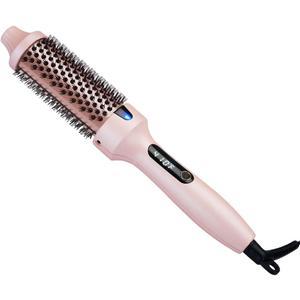 Thermal Brush for Blowout Look, 360 Airflow Heated Round Brush with 2X Negative Ions Release for Less Frizzy, 1.5 Inch Dual Voltage Heated Curling Brush for Travel, Dual PTC Technology, Pink