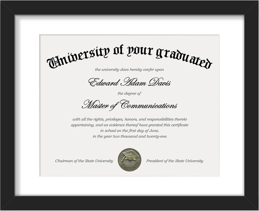 upsimples 11x14 Diploma Frame with Clear Plexiglass, Displays 8.5 x 11 Certificate Frame with Mat or 11x14 Picture Frame without Mat for Document Degree, Black, 1 Pack