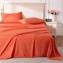 ROSE&RISY Orange Red Queen Sheet Set, 4 Pieces Soft Bedding Queen Sheet Set, Breathable and Cooling Sheet Bed Set,Includes 1 Fitted, 1 Flat, 2 Pillow Cases - Deep Pocket (Orange Red, Queen Size)