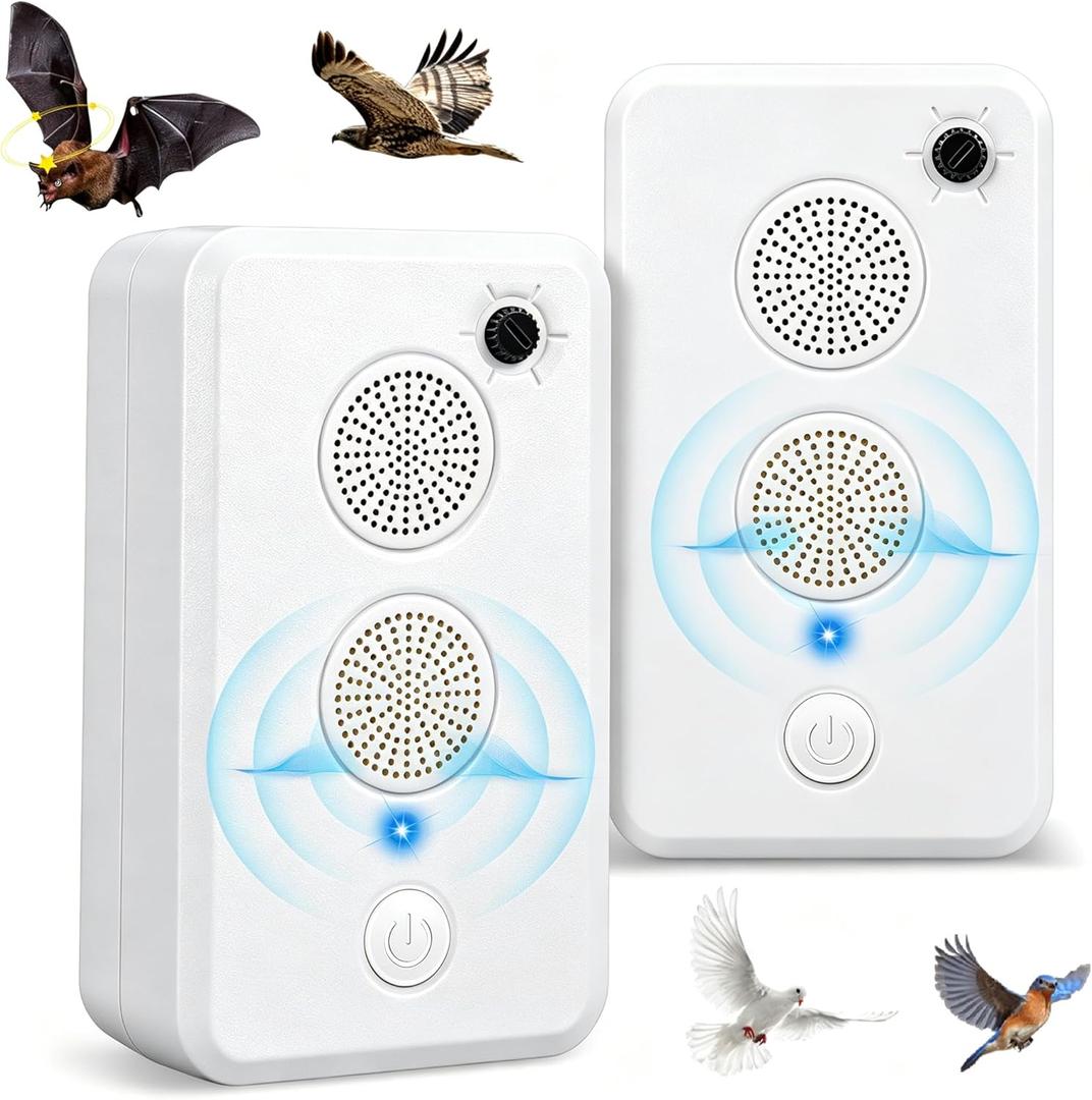 Upgraded Ultrasonic Bird Repellent Devices Outdoor & Bat Deterrent Rechargeable Woodpecker Deterrent for House Pigeon Repellent to Keep Birds Bats Out of Attic Porch Balconies Indoor,2Pack