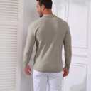 Lexiart Mens Knit Polo Long Sleeve Textured Collared Quarter Zip Sweater Slim Fit Casual Pullover Khaki (Brown, XL)