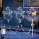 woohaha Christmas Snowman Pathway Lights,200 LED Plug in Garden Outdoor DecorationsWaterproof String Lights with 3 Snowman Stakes Light for Garden Walkway Yard Driveway Lawn Party Decor (White)