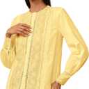 Womens Dressy Casual Lace Blouse Cotton Long Sleeve Button Up Shirts Tops25H003  (Yellow, XS)
