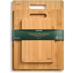 CAROTE Bamboo Cutting Boards Set, 3PCS Wood Cutting Board for Kitchen Non Toxic, Knife Friendly, Ideal for Chopping Meat/Vegetables/Fruit,Charcuterie Boards with Handles