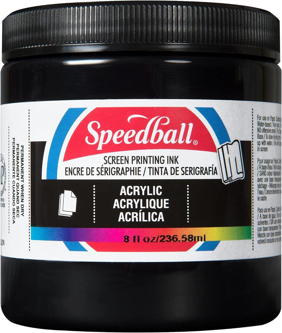 Speedball Acrylic Screen Printing Ink, 8 oz, Black for Paper Prints, Made in USA