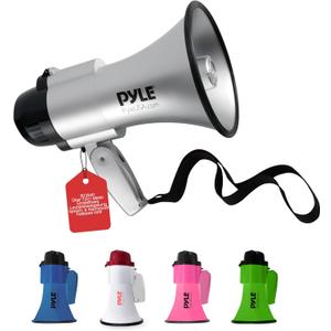 Pyle Portable Megaphone Speaker Siren Bullhorn-Compact and Battery Operated with 30 Watt Power,Microphone,2 Modes,PA Sound and Foldable Handle for Cheerleading and Police Use-Pyle PMP33SL(Silver)