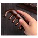 2 x 100% Natural Handmade Pure wood Five-tooth meridians comb portable gold wire sandalwood comb large wide tooth head scalp meridians scraping massage comb Wooden Comb for Men and Women