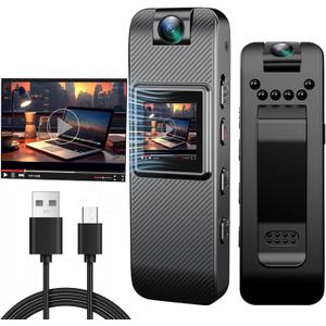 Mini Body Camera HD 1080P Wearable Video Recorder, Small Security Camera with Night Vision 1.3 Inch Display 180 Rotatable Lens, Portable Body Cam for Law Enforcement/Sports/Delivery