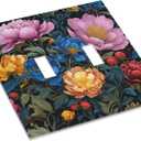 3 x Decorative Light Switch Plate Covers Big Yellow Pink Flowers Blue Red Floral Green Leaf 2 Gang Wall Plate Double Toggle Switch Cover Plate Electric Dual Device Electrical Faceplate