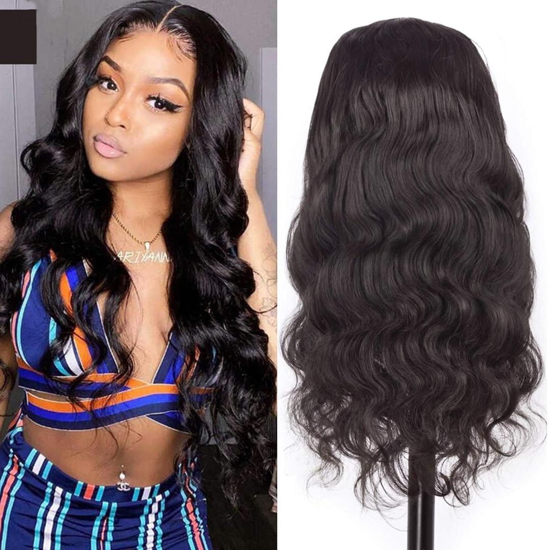huarisi Brazilian Virgin Hair Wavy Wig, 20 Inch Glueless Body Wave U Shape Wigs for Black Women, 150% Density Natural Color Human Hair Wig