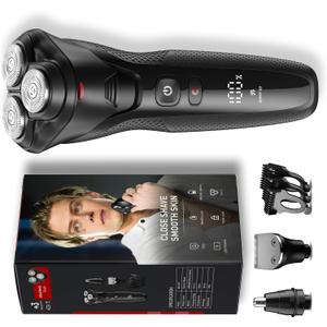 Cordless Men's Electric Razor, 3-in-1 Waterproof Shaver for Beard, Nose, and Sideburns with Turbo Speed Motor - Ceramic Black