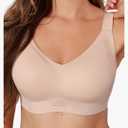 COMFELIE Seamless Wireless T-Shirt Bra, Women No Underwire Full Coverage V Neck Adjustable Straps Everyday Bra & Push Up, XXL