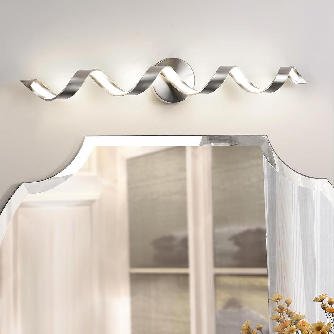 LED Modern Bathroom Vanity Light Fixtures, 31 inch Brushed Nickel Wall Lamp Bedroom 4000K, Spiral Design Wall Sconce for Mirror, Living Room, Bedroom, Hallway 20W