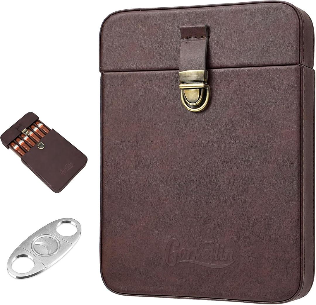 Cigar Case with Cutter, 2-in-1 Portable Cigar Travel Holder for 6 Cigars, Premium Cigar Accessories Gift Set for Men, Fathers, and Business Trips