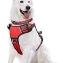 WINSEE Dog Harness No Pull, Pet Harnesses with Dog Collar, Adjustable Reflective Oxford Outdoor Vest, Front/Back Leash Clips for Small, Medium, Large, Extra Large Dogs, Easy Control Handle for Walking (Red)