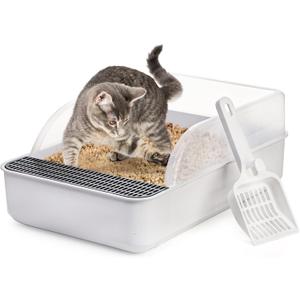 Lawei Open Top Cat Litter Box with High Side, AntiSplashing Cats Litter Pan with with Litter Sifting Scoop, SemiClosed Detachable Cat Cleaning Basin Kitten Toilet for Small Animal/Rabbit