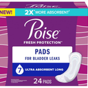 Poise Incontinence Pads & Postpartum Incontinence Pads, 7 Drop Ultra Absorbency, Long Length, 24 Count, Pack of 4