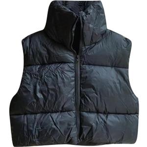 Womens Winter Cropped Puffer Vest Fashion Solid Color Zip Waistcoat Sleeveless Warm Outerwear Puffer Padded Jackets, S