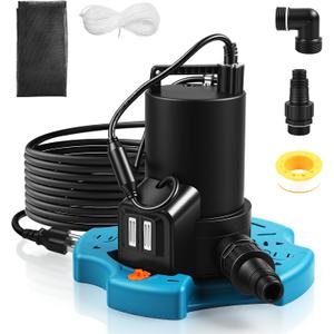 1/3HP Automatic Pool Cover Water Pump, 3035GPH Submersible Sump Pump w/Filter Net, 25ft Power Cord & Check Valve, Water Removal for Swimming Pool, Hot Tubs, Rooftops, Water Beds