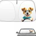 Windshield Sun Shade, Funny Puppy Foldable Car Front Window Covers, Sun Heat UV Rays Visor Protector Protection for Universal Cars, Trucks, and SUVs, Silver Coated on Both Sides M, 57 * 31in