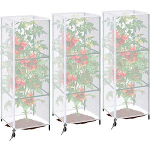 3 Pcs Garden Bird Netting Plant Cover for Square Tomato Cage, 59" x 17.7" Insect Bird Barrier Tomato Cage Net with Zipper & Drawstring, Tomato Trellis Netting Protection Cover for Protecting Plants
