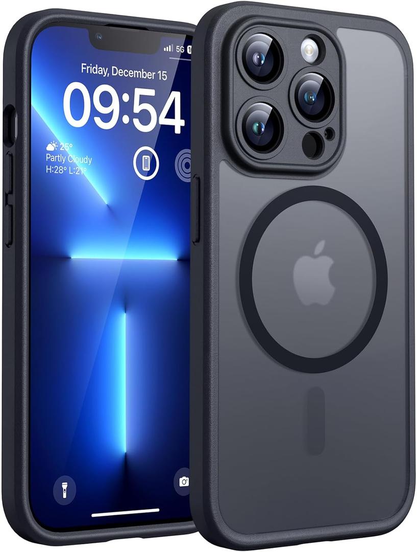 TOCOL Magnetic for iPhone 13 Pro Case, Upgraded Full Camera Protection, Compatible with Magsafe, Drop Protection, Translucent Matte Back Bumper Phone Cover 6.1 inch (Black)
