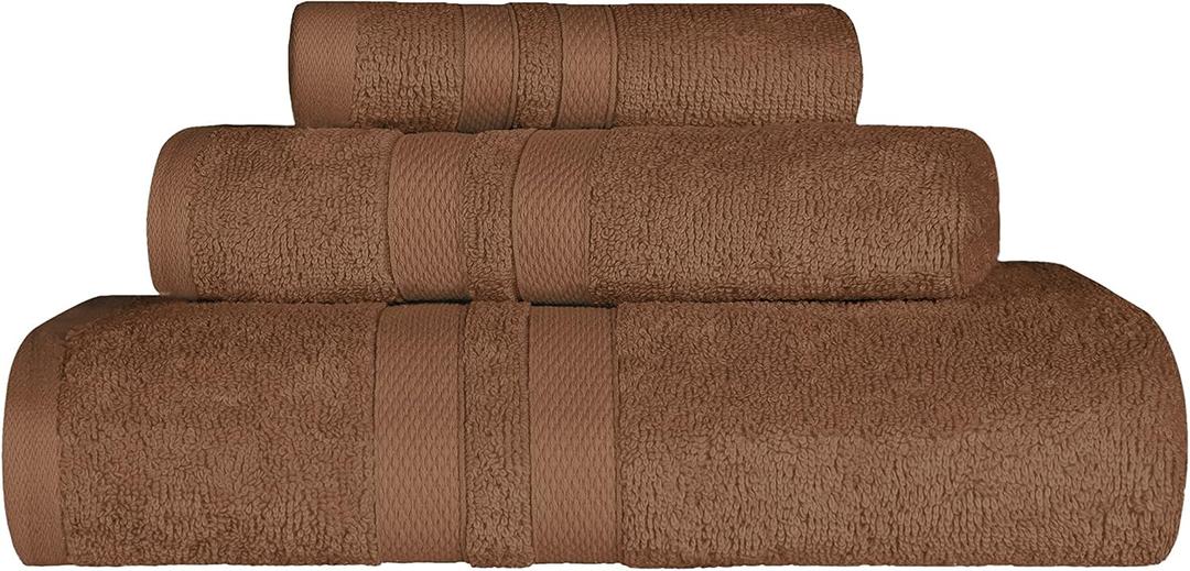 Superior Ultra-Soft 3-Piece Cotton Towel Set, Daily Use for Bathroom, Guest Room, Quick Dry, Set Includes 1 Bath Towel, 1 Hand Towel, and 1 Washcloth, Essential Plush Towels for Home - Chocolate