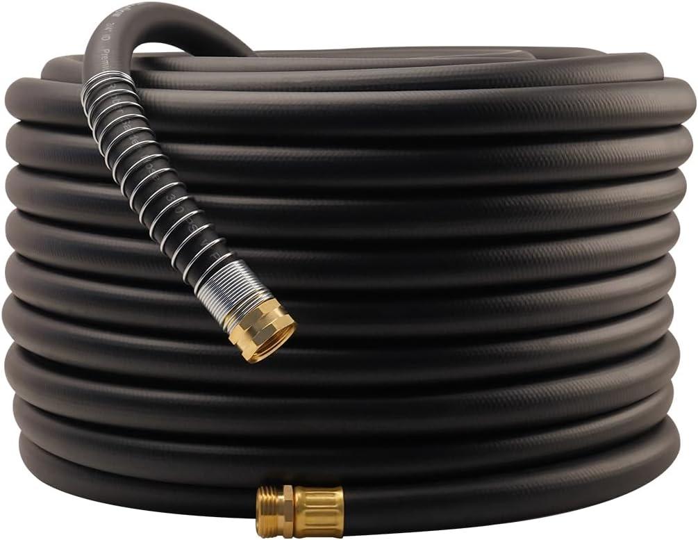 Wiseflow Garden Hose 150FT x 3/4", Heavy Duty Rubber Hose, Water Hose with Five Layered Braiding, Male Female Fittings, 1200PSI Burst, 300PSI Working for Yard, Car Wash, Pets (Black)