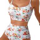 Herseas Women's 2 Piece White Bikini Sets 2026 Daisy Pattern Summer Spaghetti Strap Swimsuit Plus Size Cheeky Bathing Suit Reversible Bottom Teen Girls Beach Swimwear XX-Large