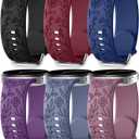 SNBLK Floral Engraved Bands Compatible with Samsung Galaxy Watch 8 Band 40mm 44mm/Galaxy Watch 8 Classic Band 46mm, 6Pack Flower Soft Silicone Sport Replacement Strap for Samsung Watch Bands Women Men