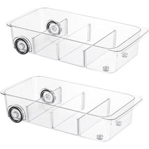 Fridge Organizer Bins With Wheels, 2 Pack Roll Out Refrigerator Organizers And Storage Refrigerator Drawer With Dividers, Upgrade Thick Plastic Pantry Storage Bins, Kitchen Organization