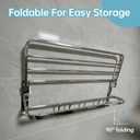 Bathroom Towel Storage Bundle: Double Foldable Rack & 2 Fluffy Hand Towels - SUS304 Stainless Steel Shelf with Super Absorbent Quick-Dry Towels, Gray & White