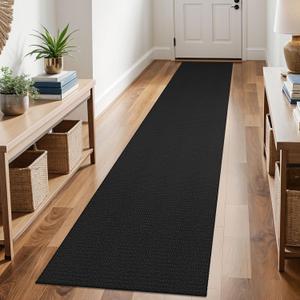 KOZYFLY Runners for Hallways 2x10 ft Washable Kitchen Runner Non Slip Rubber Backed Hallway Rugs Cotton Entryway Runner Rug Floor Carpet for Indoor Hall, Backdoor, Kitchen, Black/Dark Grey