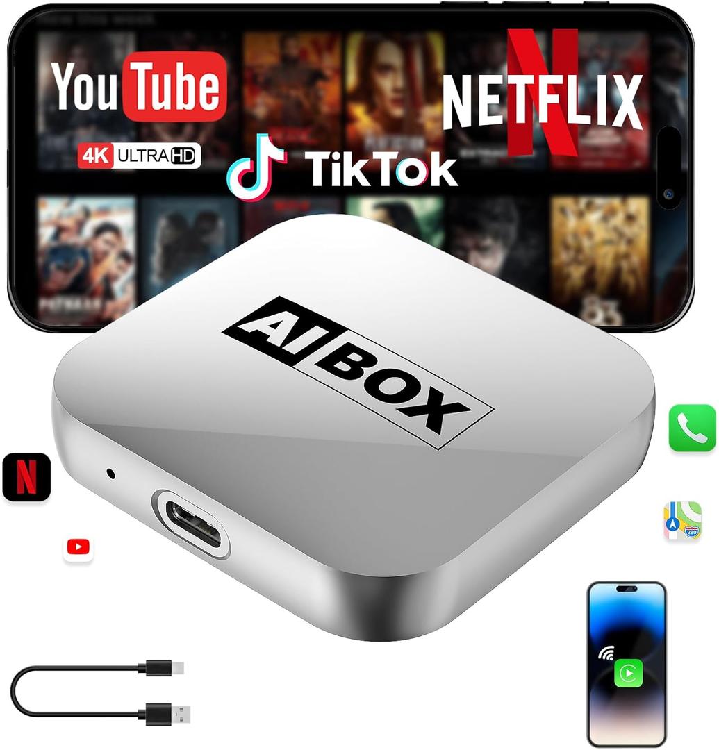 Wireless CarPlay Adapter 2026 Upgraded AI Box Carplay Suitable for Apple iPhone & Android, with Compact Size, Plug-and-Play Convenience, and Fast, Stable Connection for CarPlay & Android Applications