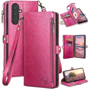 XcaseBar Compatible with Samsung Galaxy A36 Wallet case with Zipper Credit Card HolderRFID Blocking,Flip Folio Book PU Leather Phone case Shockproof Cover Women Men for Samsung A36 case Rose Red