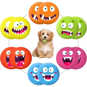 Hungdao 12 Pcs Squeaky Dog Toys Latex Rubber Squeaky Ball Smile Face Emoticon Dog Toys Chewing Interactive Ball Bulk Puppy Lovers Gift for Small Medium Pets Doggie Training (Novelty Style)