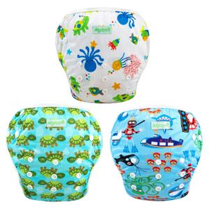wegreeco Reusable Swim Diapers,Baby & Toddler Snap One Size Adjustable Reusable Baby Swim Diaper (Diving, Ocean, Turtle, Large, 3 Pack)