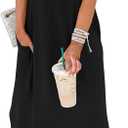 WIHOLL Women's Summer Short Sleeve Dresses Maxi Dress Vacation Beach Sundresses 2026 with Pockets (Medium, Plain Black)