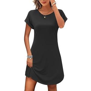 PLOKNRD Women's Casual Dress Summer Short Sleeve T-Shirt Dress Crew Neck Basic Dresses 2025, Large