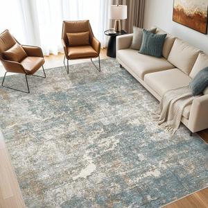 Area Rugs for Living Room: 5x7 Large Soft Washable Rug Modern Abstract Non-Slip Backing Stain Resistant Carpet for Bedroom Dining Room or Home Office Home Decor - Golden Green