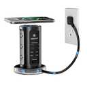 Kakyanill 30W USB Charging Station, Surge Protector Power Strip Tower, 9 AC Outlets with 8 USB Ports(4 USB-C), 6Ft Flat Plug Retractable Extension Cord, for Home Office Dorm, Black