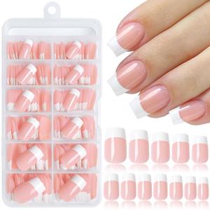 240pc French Tip Press on Nails Short Fake Nails & Adhesive Tab, False Acrylic Nail Press on Nails Square Nail Tips Artificial Glue on Nails Press ons Stick on Fingernail
