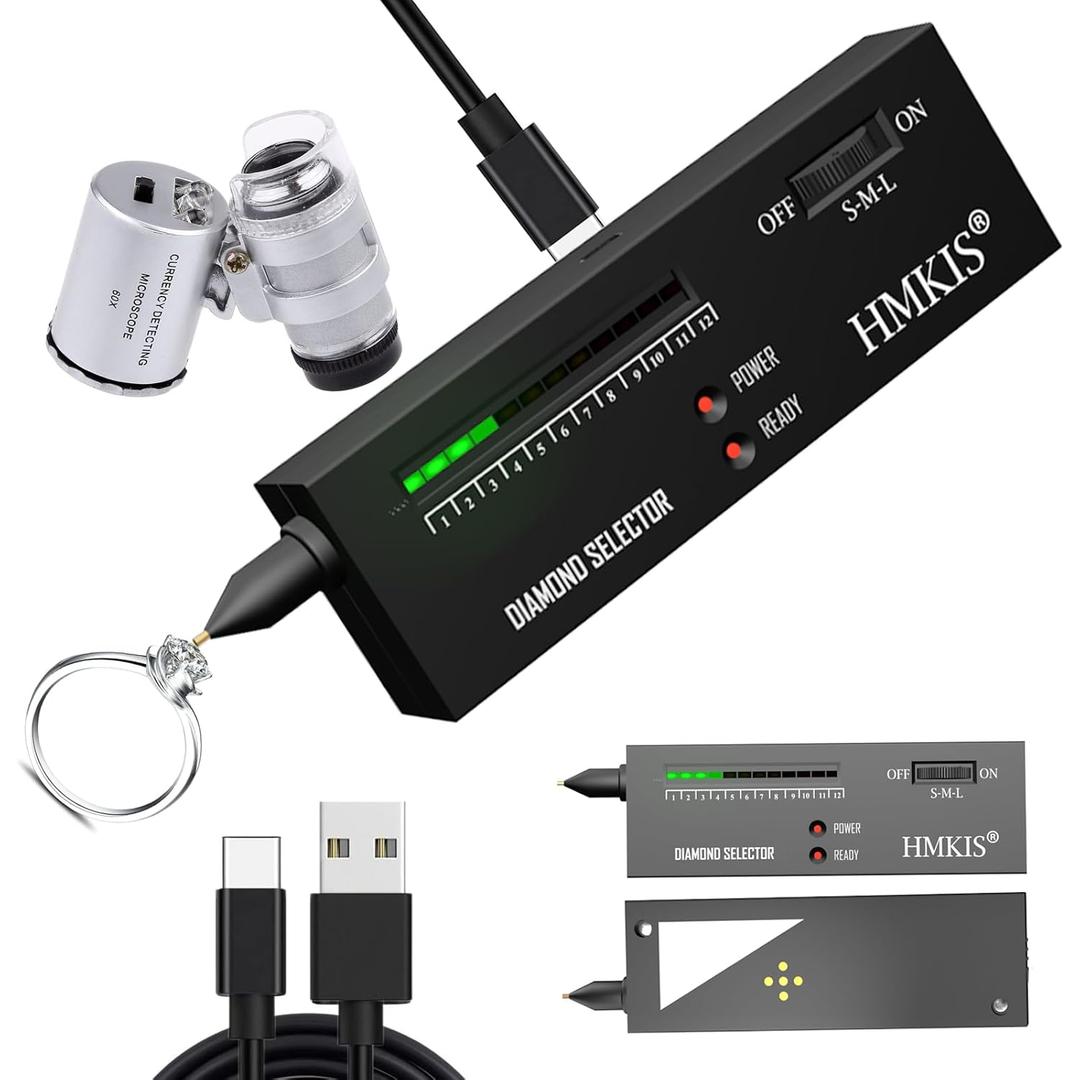 HMKIS Diamond Tester Pen, Professional Jewelry Diamond Tester with 60X Jewelry Loupe Magnifier, Diamond Selector for Novice and Expert (Non-Rechargeable) (Black)