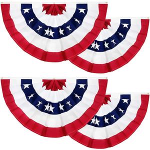 4 Pack 250th Anniversary American Flag Bunting, Pleated Fan Patriotic Memorial Day Decoration 1.5 X 3 Ft Red White Blue 250th Birthday 4th of July Decor US Semiquincentennial Independence Day Outdoor