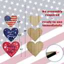 4th of July Decorations Wooden Heart Door Hanger, Patriotic Wreath for Front Door, American Flag God Bless America Hanging Sign, Red White Blue Memorial Day Wall Porch Dcor