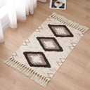 Boho Bathroom Rugs 2x3ft Farmhouse Bath Runner Rug, Small Tufted Cotton Accent Floor Mat with Tassels, Brown