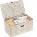 Sumnacon Wicker Basket with Lid Rectangle Woven Baskets for Toiletries Tampon Storage,Wicker Storage Basket with Lid,Decorative Seagrass Storage Baskets for Shelf Bathroom Toilet Table,Whitewash (Medium)